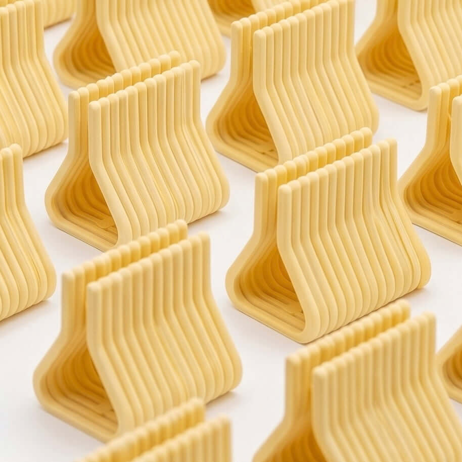 Wiederholte Kunststoffbauteile als Symbolbild für 3D-Druck-Serienproduktion